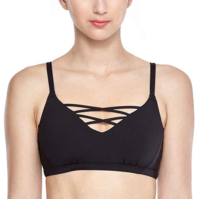 CRZ YOGA Women's Light Support Criss Cross V Neck Wirefree Convertible Yoga Sports Bra