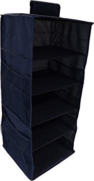 Neusu Strong 5 Shelf Hanging Wardrobe Organiser, 4 Side Pockets Blue 76x30x30cm