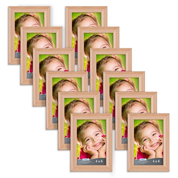 Icona Bay 4 by 6 Inch Picture Frames 12 Pack (4x6, Beech Wood Finish), Picture Frame Set For Wall Hang or Table Top, Lakeland Collection