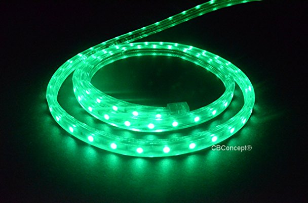 CBConcept UL Listed, 10 Feet, 1080 Lumen, Green, Dimmable, 110-120V AC Flexible Flat LED Strip Rope Light, 180 Units 3528 SMD LEDs, Indoor/Outdoor Use, Accessories Included, [Ready to use]