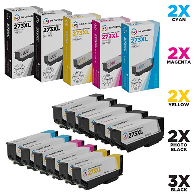 LD Remanufactured Replacements for Epson 273XL Set of 11 HY Ink Cartridges: 3 Black, 2 Cyan, 2 Magenta, 2 Yellow & 2 Photo Black for Expression XP-520, XP-600, XP-610, XP-620, XP-800, XP-810 & XP-820