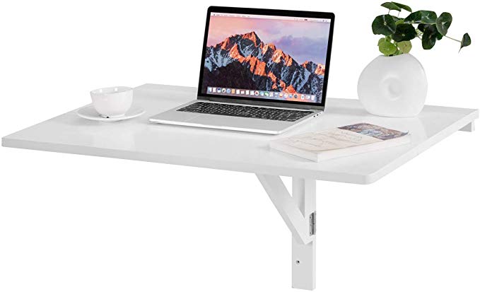 COSTWAY Wall-mounted Drop-leaf Table, Folding Floating Laptop Desk, Space Saving Hanging Table for Study, Bedroom, Bathroom, or Balcony, 80x60CM, Capacity 20KG