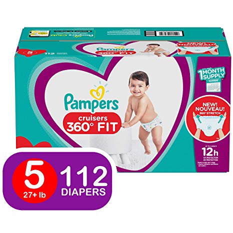 Pampers Diapers Size 5 - Cruisers 360˚ Fit Disposable Baby Diapers with Stretchy Waistband, 112 Count ONE Month Supply
