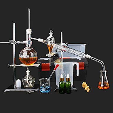 New Distillation Device Set Pure Hydrosol/Water/Home Distiller Essential oil Extraction Chemical Experiment Equipment，Moonshine, Alcohol Distiller 20pcs set, 500 ML