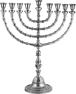 Extra Large Traditional Chanukah Menorah use with Thick Shabbat Candles or Oil Cups Antique Looking Hanukkah Minorah, for Shul, Synagogue, Temple 21" Tall - Large Chanukiahs by Zion Judaica