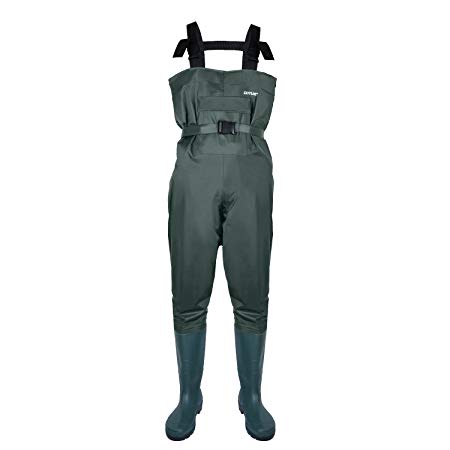 Goture Bootfoot Chest Fishing Wader Nylon and PVC Cleated Sole for Men Hunting Waders Overalls Waterproof and Breathable with Belt