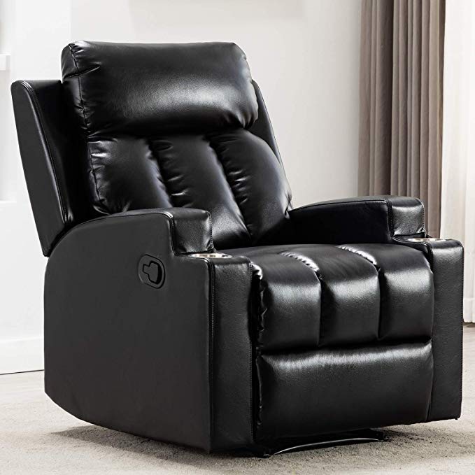 ANJ Chair Recliner Contemporary Theater Recliner with 2 Cup Holders Black