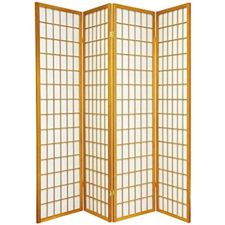 Oriental Furniture 6 ft. Tall Window Pane Shoji Screen - Honey - 4 Panels