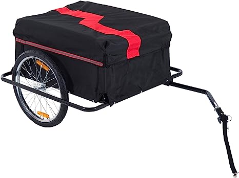 HOMCOM Remorque de Transport vélo Cargo Barre d'attelage Incluse Housse Amovible 4 réflecteurs Charge Max. 40 Kg Noir