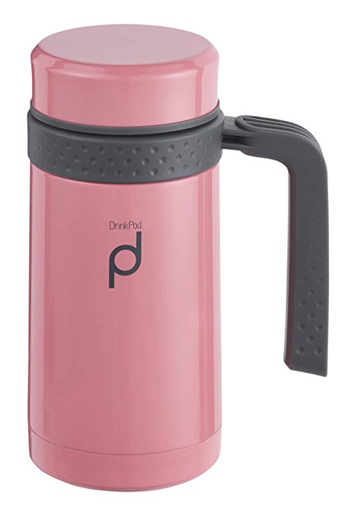 Pioneer Stainless Steel Vacuum Insulated Leak-Proof Drinkpod Capsule Flask 6 Hours Hot 24 Hours Cold, Pink, 0.45 Litre