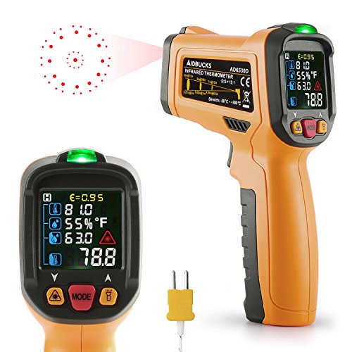 Infrared Thermometer Janisa AD6530D Digital Laser Non Contact IR Temperature Gun -58°F to 1472°F With Color Display K-Type thermocouple for Kitchen Cooking BBQ Automotive and Industrial