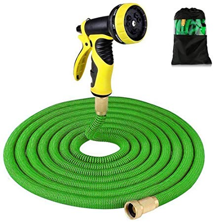HENGQIANG Garden Hose - 25Ft Expandable Garden Hose - 9 High Pressure Spray Patterns - 3/4" Solid Brass Fittings - No Twisting, No Winding Lawn and Plant Watering - Durable Three Layer Latex Core.