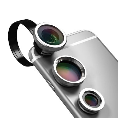 dodocool Cell Phone Camera Lens Kit with 180°Fisheye Wide Angle 3-in-1 For Smartphones (Silver)