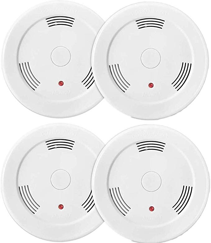 4 Pack Fire Alarms Smoke Detector Battery Operated with Photoelectric Sensor and Silence Button, Travel Portable Smoke Alarms