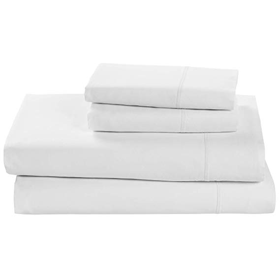 Rivet Soft 100% Percale Cotton Sheet Set, Easy Care, Queen, White