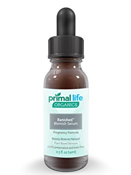 Banished Blemish Serum BEST Fast, Effective Acne Treatment- Helps Eliminate Whiteheads, Blackheads, Cystic Acne – 100% Organic Alternative – 0.5 Oz (Pregnancy) - Primal Life Organics