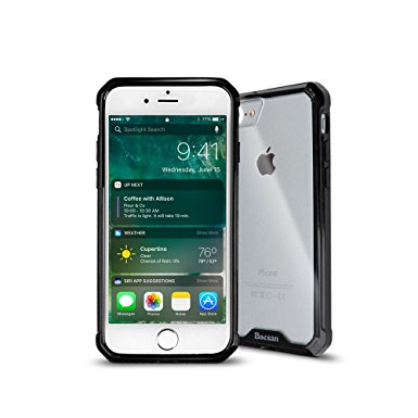 iPhone 7 Case,Baesan Armor Transparent Clear TPU Frame Shockproof Protective Case Scratch Resistant Thin and Slim PC Hard Panel for Apple iPhone 7 (4.7'')(2016) -- Black
