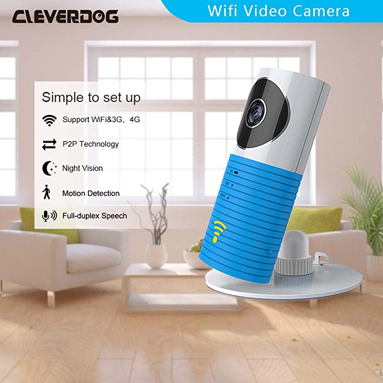 Clever dog Wireless security wifi cameras/Smart Baby Monitor/Surveillance security camera with P2P, Night Vision, Record Video, Two-way Audio,Motion Detection,Iphone Ipad Android(with adaptor) (Blue)