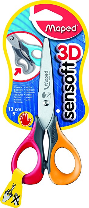 Maped Sensoft 3D Left-Handed Scissors with Flexible Handles, Stainless Steel Blades, 5 Inches, Color May Vary (693500)