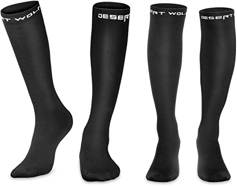 DESERT WOLF Sports Compression Socks 2 Pairs Men & Women 20-30 mmHg - Athletic Fit