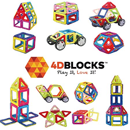 4DBlocks - Play it , Love it! - Magnetic Building Block Set - 40 Pieces - Promotes Creativity, Imagination & Brain Development - The Best Combination Of Recreation & Education For Children