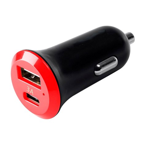 AIPA®15W/3A Car Charger with USB Type C Output and Standard USB A Output, Compatible with New MacBook, Google ChromeBook Pixel,Samsung Note7,Nexus,GoPro Hero3 and More