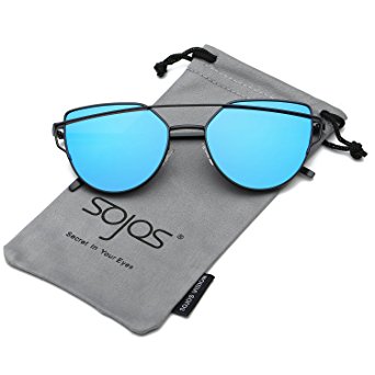 SojoS Cat Eye Mirrored Flat Lenses Street Fashion Metal Frame Women Sunglasses SJ1001
