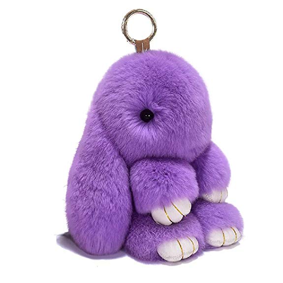 CHMING Bunny Keychain Soft Cute Rex Rabbit Fur Keychain Car Handbag Keyring
