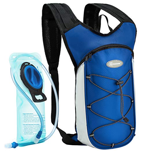 SPOGEARS Hydration Backpack by, The Hydration Pack Includes 2L Leak Proof Water Bladder, On & Off Valve, Separate Pocket for the Bladder, Adjustable Padded Shoulder Straps, Perfect Sports Gear