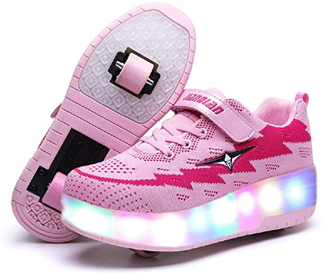 Ufatansy Roller Shoes USB Rechargeable Roller Skate Shoes LED Fashion Sneakers Kids Roller Shoes for Girls Boys Shoes with Wheels Comfortable Mesh Surface Thanksgiving Christmas Day Best Gift