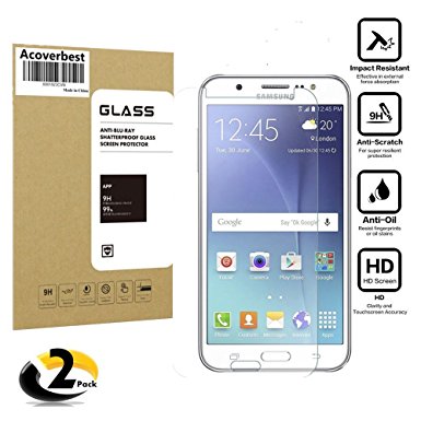 Galaxy J7(2016) Tempered Glass (2-Pack) Screen Protector,Acoverbest Ultra Thin Protective Glass((No Full Screen Coverage))for Samsung Galaxy J7(2016)