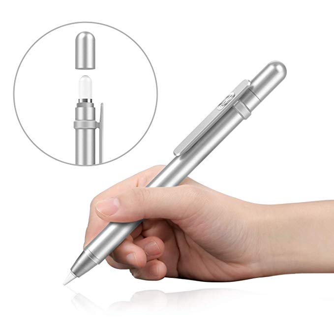 MoKo Aluminium Pencil Case Compatible with Apple Pencil, Built-in Clip, Magnetic Nib Cover Fit with Apple iPad Pro Pencil（Only for Apple Pencil 1st Case, Not Fit Apple Pencil 2nd Case - Silver