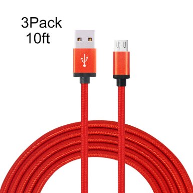Frieso 3Pack 10ft Premium Micro USB Charging Cable High Speed Extra Long USB Charger for Android,Samsung,Nexus, HTC, Motorola, Nokia,HUAWEI and More.