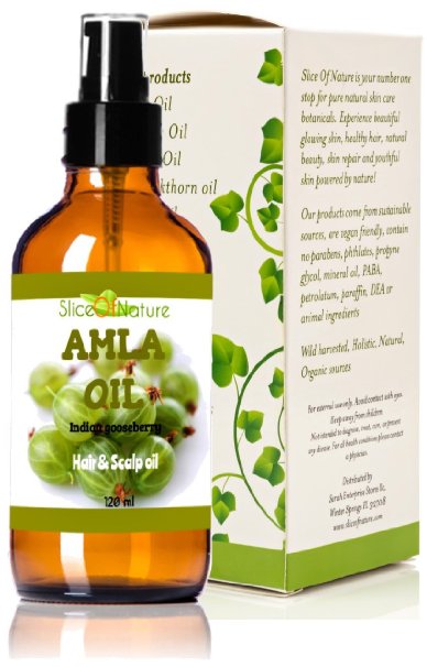 Slice Of Nature AMLA OIL for Hair - 100 Natural - Stops Premature Greying - Stops Alopecia - Darkens Hair Naturally - Promotes Hair Growth - No chemicals Mineral oil or Synthetics - High concentrate amla berry extract 4 oz