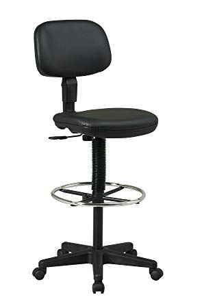 Office Star Sculptured Vinyl Seat and Back Pneumatic Drafting Chair with Adjustable Chrome Foot ring, Black