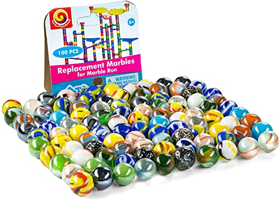 My Toy House Replacement Marbles for Marble Run - Set of 100 - Assorted Colors - Size 9/16 Inch (14mm) - 100% Glass