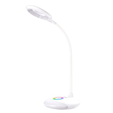 AUKEY 4W Mini Table Light Portable Dimmable Desk Lamp with RGB Atmosphere Light, Touch Control,18 LEDs, with Built-in Battery and USB Port (LT-ST3, White)