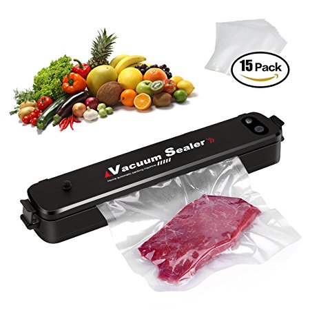 Vacuum Sealer Machine,ECOEMO Automatic Portable Vacuum Sealing System Food Sealers For Kitchen & Wet Dry Food Preservation,Keeping Food Fresh Longer   15 PCS Sealing Bags