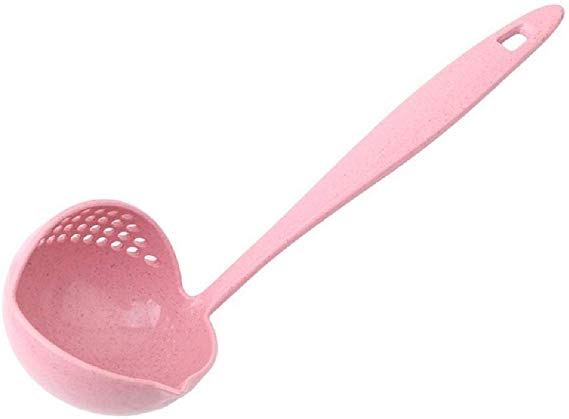 Dongtu 2 in 1 Soup Spoon Kitchen Durable Colander Long Handle Porridge Spoons with Filter Dinnerware Cooking Tools (Pink)