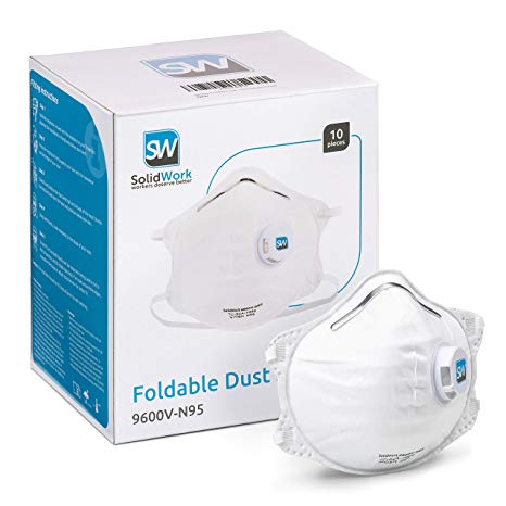 SolidWork N95 dust masks in 5, 10 or 20 pieces a box, foldable respirator mask with superior face fitting, face mask for dust