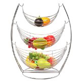 3 Tier Chrome Triple Hammock Fruit  Vegetables  Produce Metal Basket Rack Display Stand - MyGift