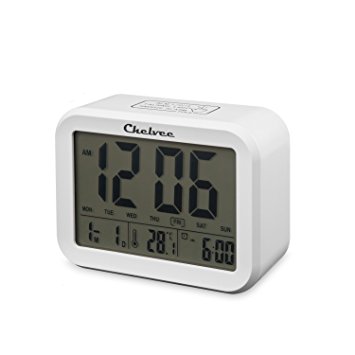 Alarm Clock,Chelvee Talking Digital Smart Alarm Clocks, Time/Date/Temperature Display , Intelligent Noctilucent & Snooze Function, Three Alarm Time, Weekday Alarm Settings, Battery Operated