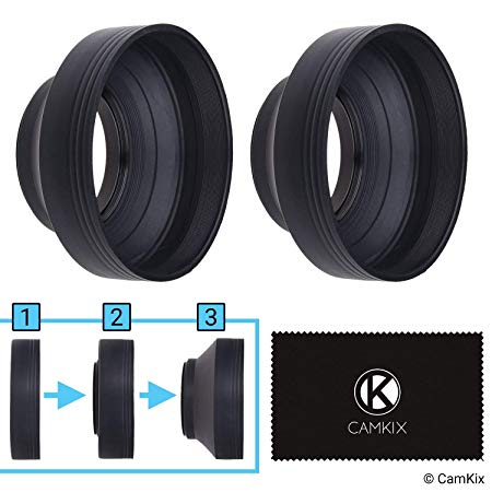 55mm Camera Lens Hood - Rubber - Set of 2 - Collapsible in 3 Steps - Sun Shade/Shield - Reduces Lens Flare and Glare - Blocks Excess Sunlight for Enhanced Photography and Video Footage