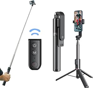 TELESIN 51.2"/1.3M Long Selfie Stick Tripod with Remote, Extension Aluminum Vlog Pole Monopod with Phone Holder Clip for GoPro Max Mini Hero 12 11 10 9 8 Mobile Phone Action Cameras