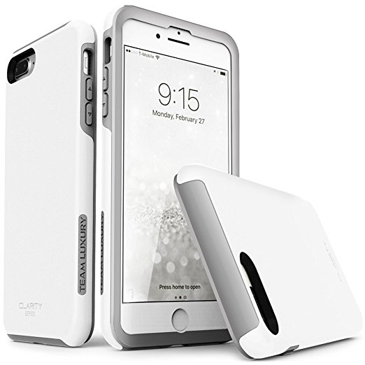 iPhone 7 Plus case, iPhone 8 Plus case, TEAM LUXURY [Clarity Series] Ultra Defender TPU   PC Shock Absorbent Slim-fit Premium Protective Case - for Apple iPhone 7 Plus (Cotton White/ Gray)