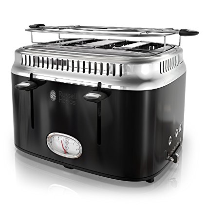 Russell Hobbs 4-Slice Retro Style Toaster, Black & Stainless Steel, TR9250BKR