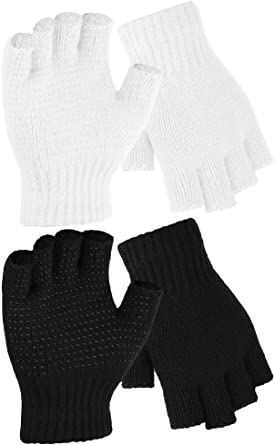 Cooraby 2 Pairs Fingerless Non Slip Gloves Knitted Stretchy Gloves for Men and Women