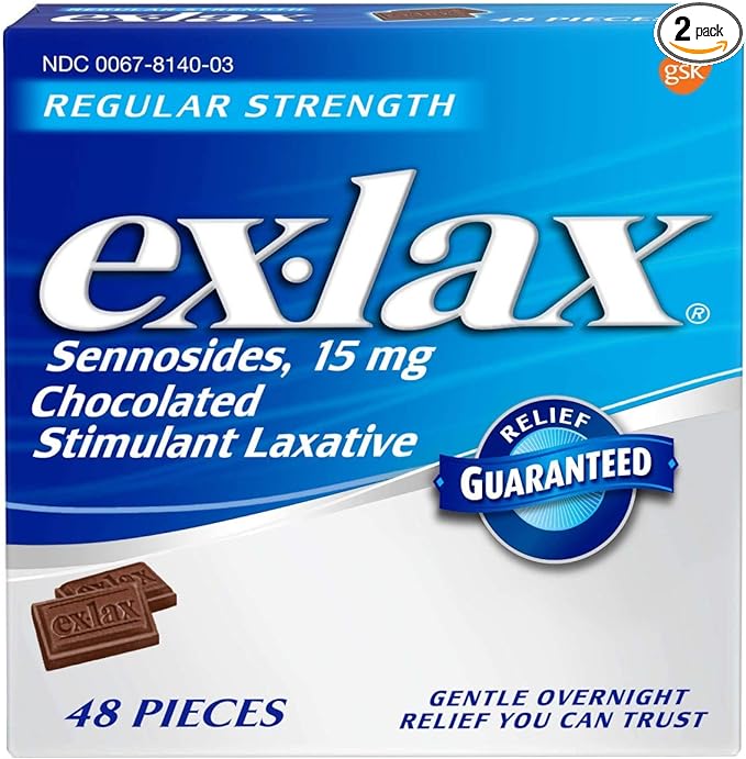 Ex-lax Stimulant Laxative, Regular Strength, Chocolate, 48 ea, Pack of 2