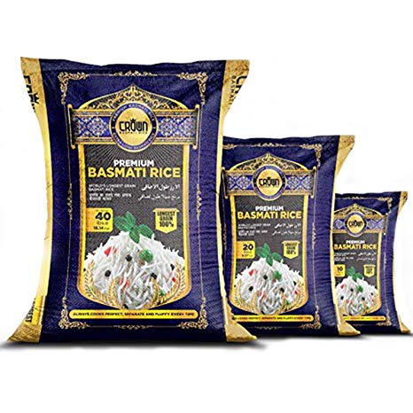 Premium Quality Crown White Basmati Rice – Organic White Aged Basmati Rice – 100% Authentic Extra Long Grain White Basmati Rice From the Foothills of Himalayas 10 lbs.