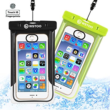 WSTOO Universal Waterproof Case With Armband and Touch ID Fingerprint,IPX8 Waterproof Phone Pouch For iPhone8/8plus/7/7plus/6s/6/6s plus Samsung galaxy s8/s7 (2-Pack) (Black   grass green)